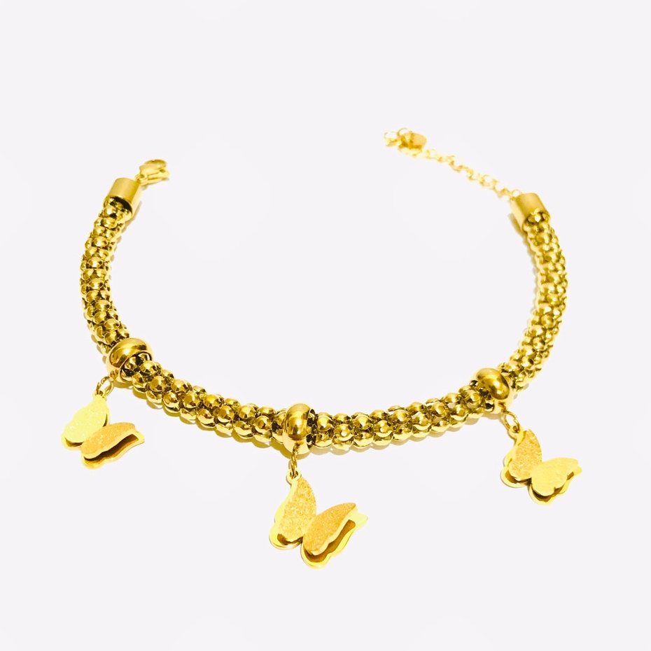 Gelang Rantai Titanium Kasual Wanita Lapis Emas Anti Karat GRP-133-26-AMK