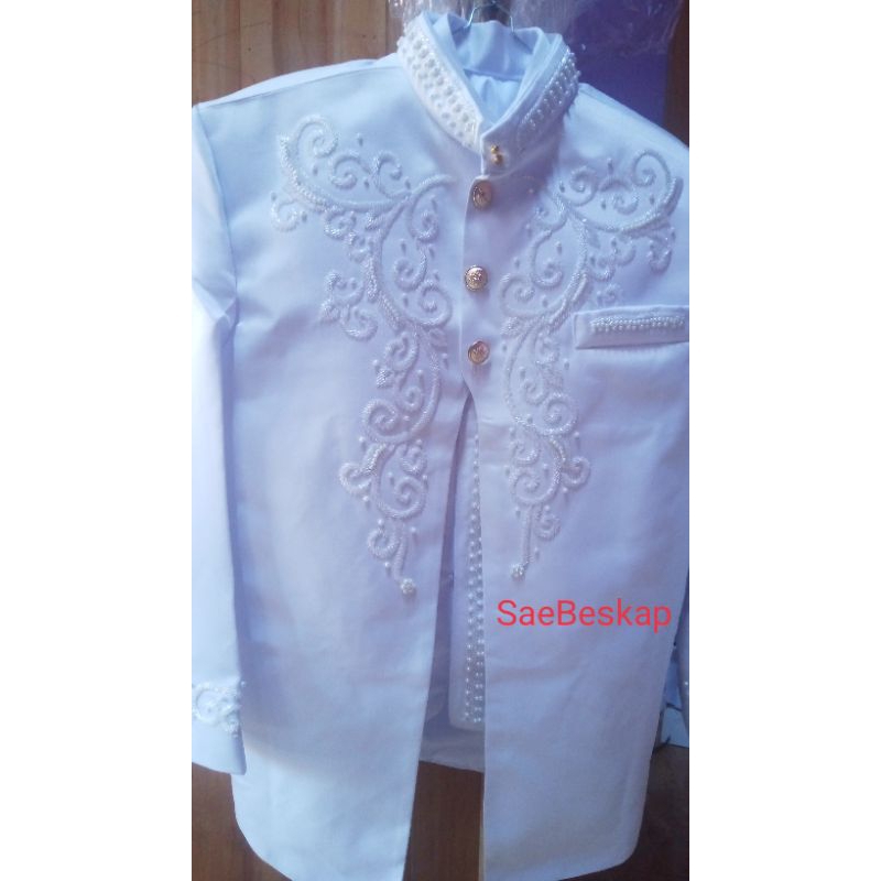 beskap pengantin/asraf kancing3/basofi kancing3/asraf putih mutiara