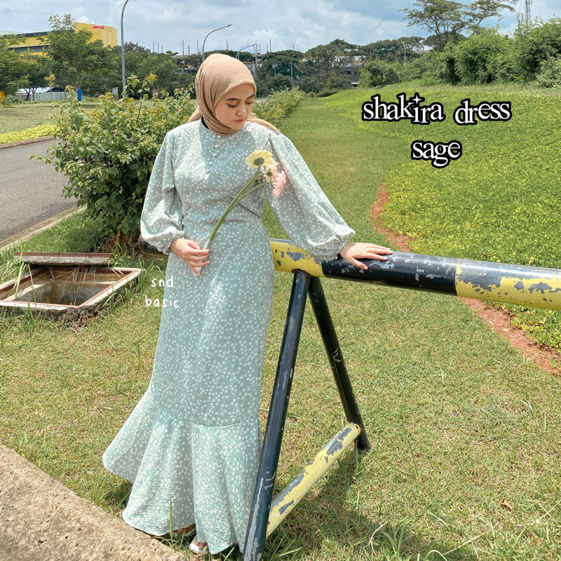 SHAKIRA DRESS | GAMIS MOTIF BUNGA KATUN FLOWER CRINKLE JUBAH ABAYA LEBARAN-2