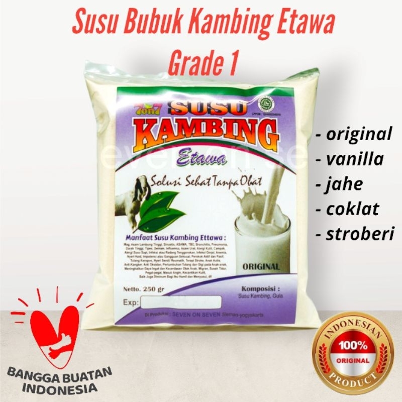 

SUSU BUBUK KAMBING ETAWA GRADE 1 250GR ORIGINAL VANILA JAHE COKLAT STROBERI