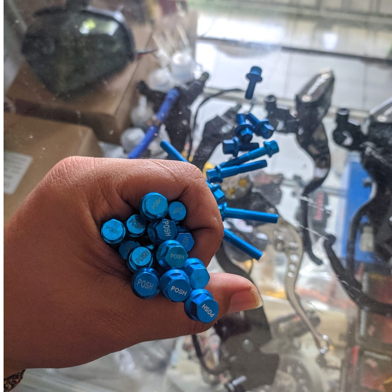 baut posh blue Thailand bak blok mesin kanan kiri satria fu not probolt gold flower