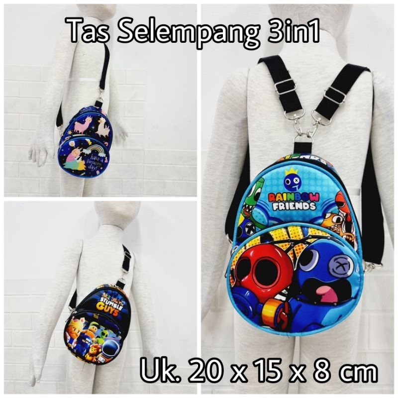 Tas Selempang 3in1 Sling Bag Anak Stumble Guys/Roblox/Minecraft/Rainbow Friends/Pikachu/Sonic