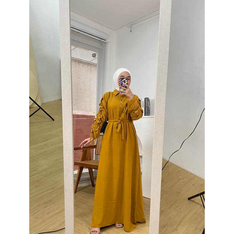 GAMIS CRINKLE POLOS MIKHA MAXI LEBARAN FREE BROS SIMPLE MEWAH BAJU MUSLIM LEBARAN EID GAMIS KELUARGA