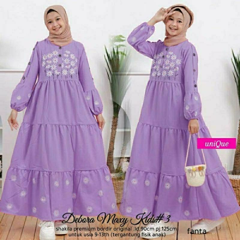 Debora Maxy Kids #3, GAMIS LEBARAN ANAK PEREMPUAN CANTIK MODIS 9-13 THN BAHAN SHAKILA PREMIUM MIX BORDIR TERMURAH TERLARIS OOTD