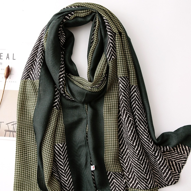 ITSFRIDAY SEA In ARMY Scarf - Premium Pashmina Shawl Selendang Syal Pasmina Hijab Import Motif Etnik Geometri Hitam Army