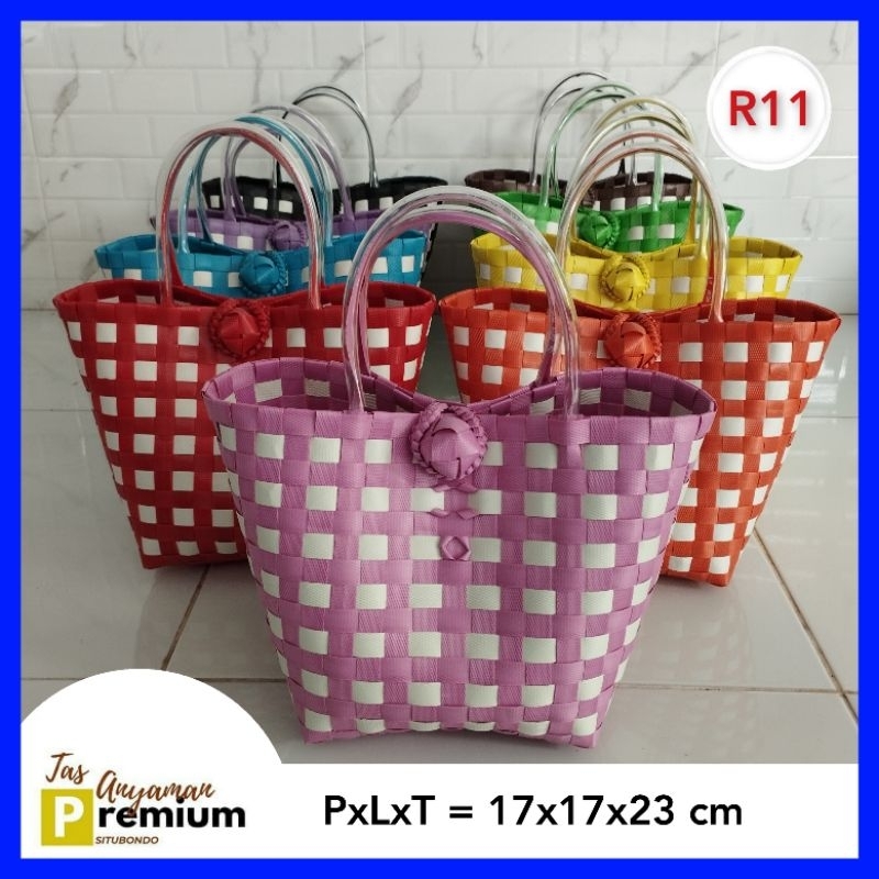 (R11 Polka) 17x17x23 cm Tas Hampers/ Tas Souvenir/ Tas Parcel/Tas anyaman premium situbondo