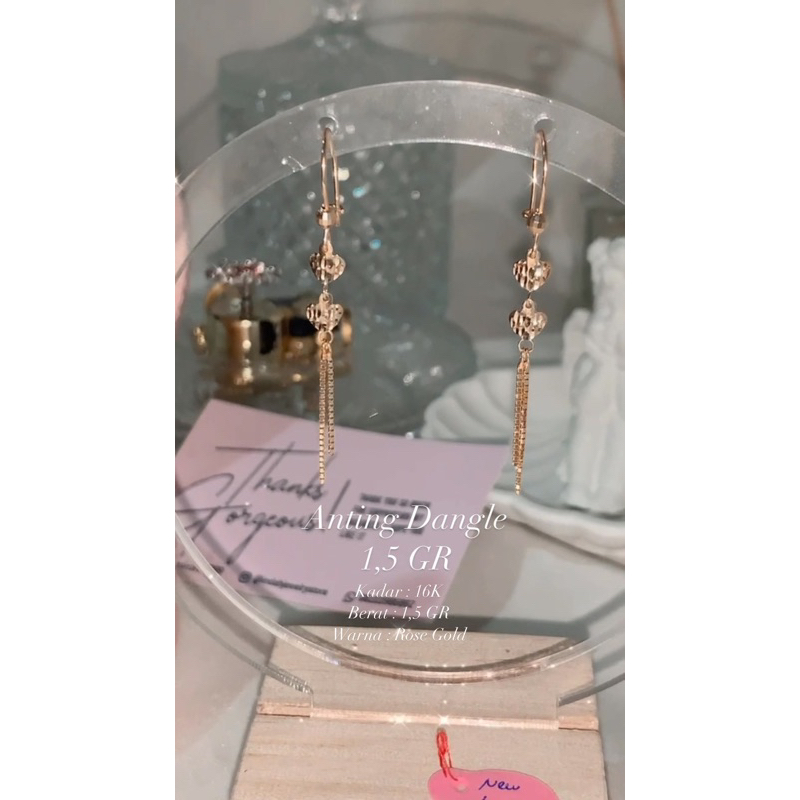 Anting Dangle Love Ukir Kadar Emas 70%