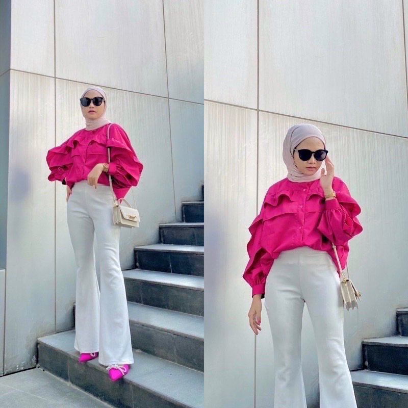 Yumna | Blouse Rimpel Rufle Korean Style  Baju Atasan Wanita Kekinian Fashion Muslim  Fuschia Kondangan Dinner Party Natal