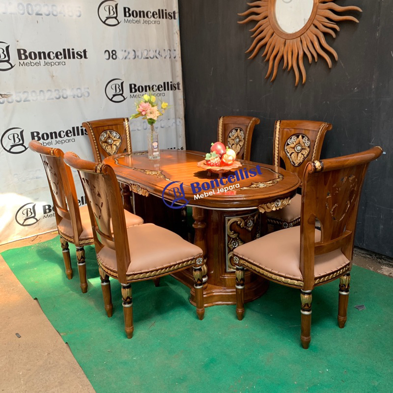 meja kursi makan salina kayu jati mebel jepara