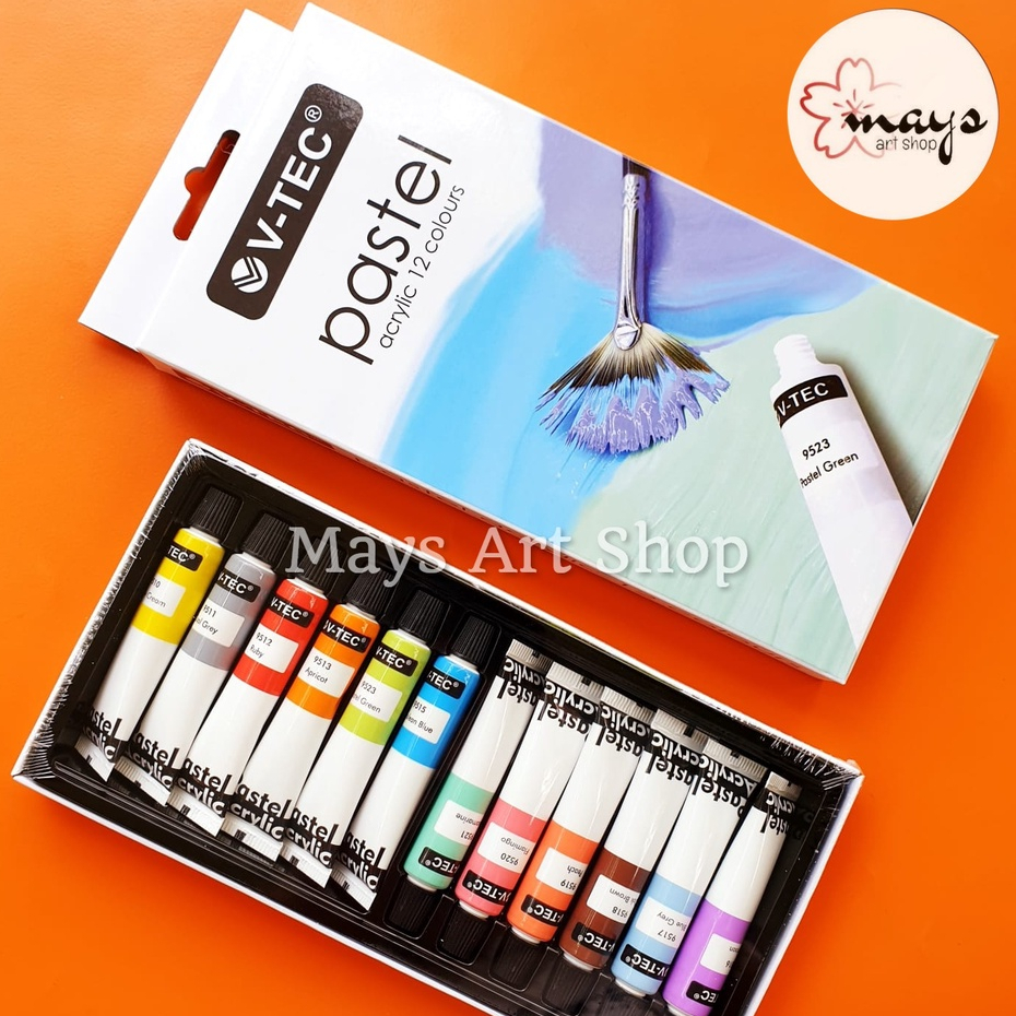 

Cat Akrilik Set Pastel Color / Neon / Metallic Colour V-Tec Isi 12 Warna x 6 ml - Acrylic Paint