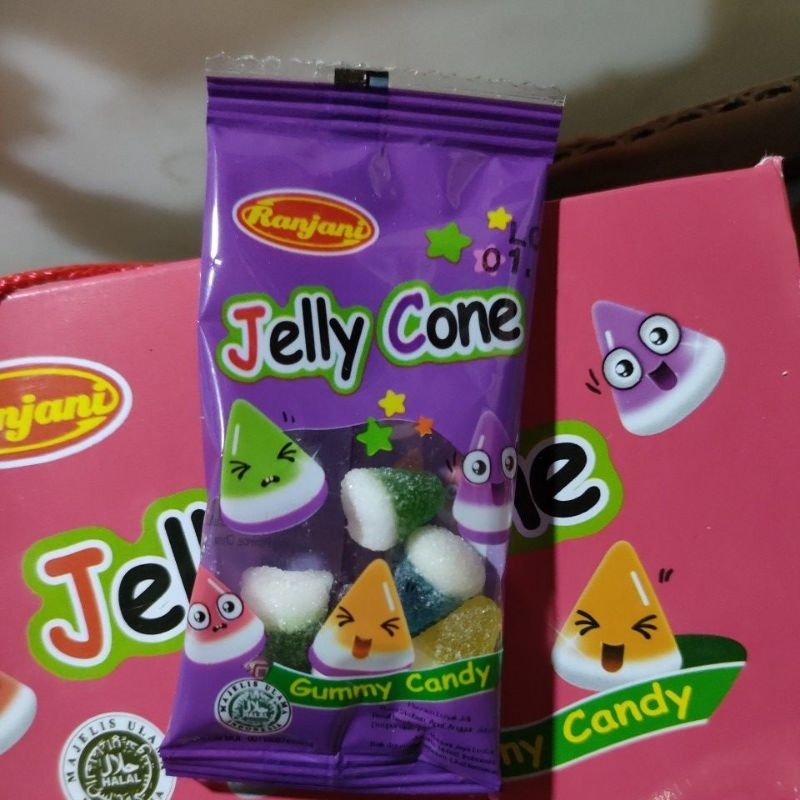 ranjani jelly cone gummy candy permen lunak jeli rasa stroberi , apel, anggur, jeruk