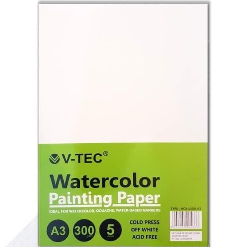 

V-Tec Watercolor Painting Paper / Kertas Lukis Vtec Cat Air A3 300 Gsm Gambar Water Colour