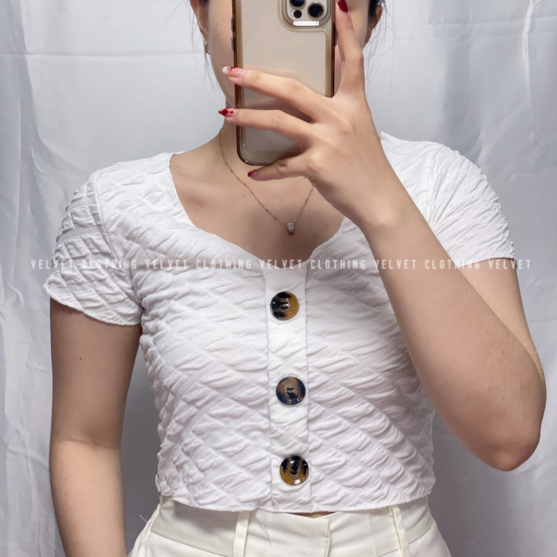 Crop top button motif diamond bubble / Croptop button bubble / Crop top knit premium 3654