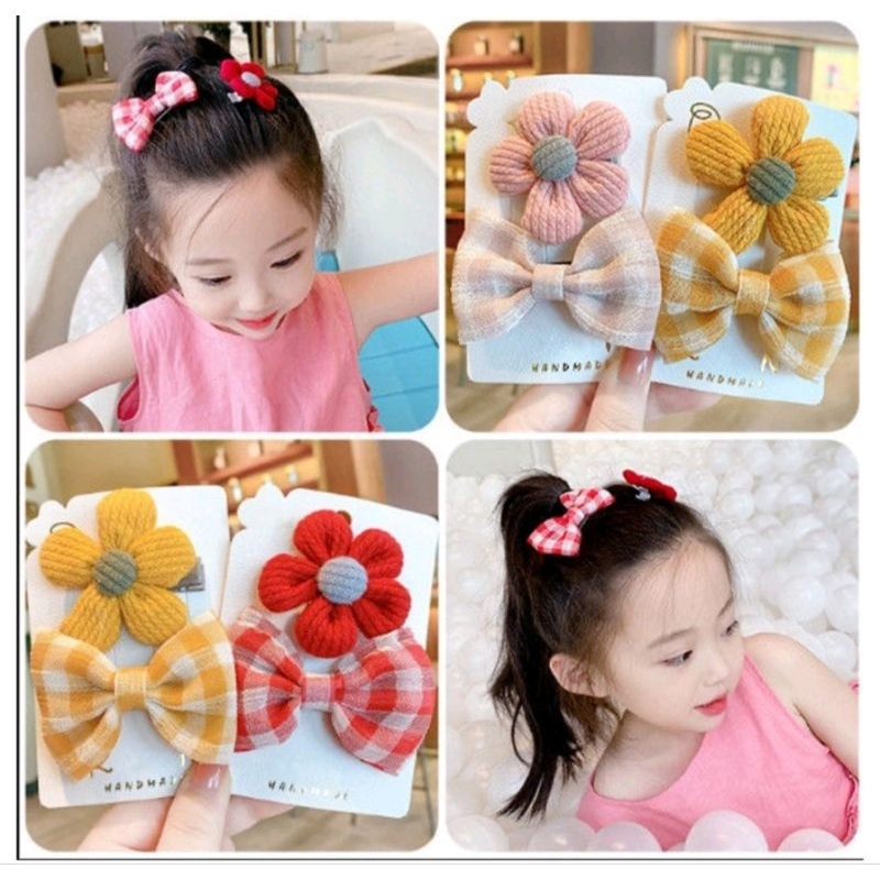 Aksesoris Set Pita Jepit Rambut Anak ( Kode 1 set  Bunga &amp; Pita )