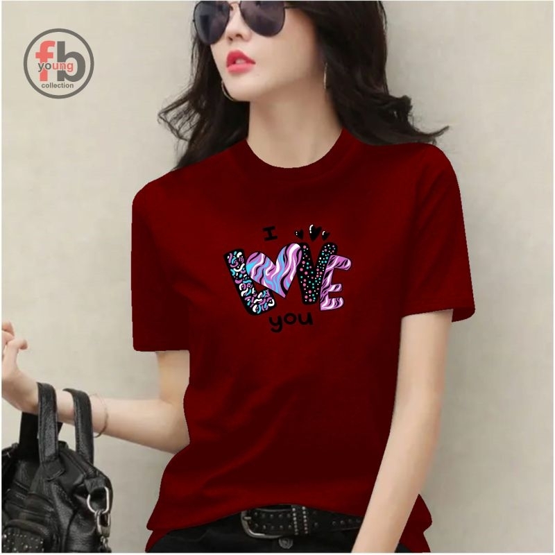 fbyoung kaos atasan wanita/t-shirt kaos spandex lengan pendek