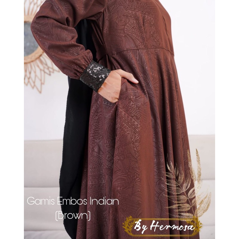 Gamis Embos Hermosa Original Indian Cokelat Umbrella 4m - Gamis Hermosa
