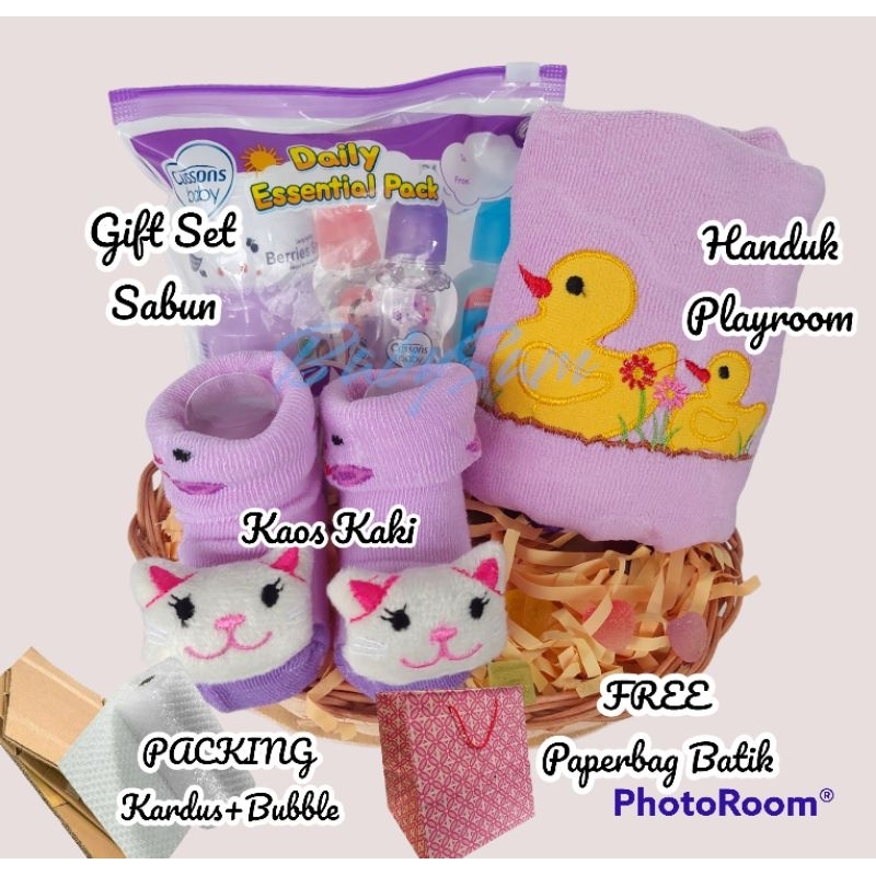 Hampers Bayi Newborn Rottan Serries Handuk dan Gift Set Sabun Bayi || Kado Kelahiran Bayi Perempuan || Parcel Bayi Keranjang Rotan Murah