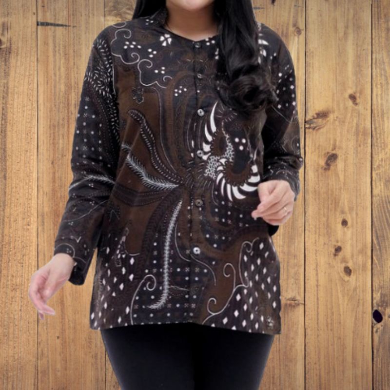 blouse batik sanghai kancing sogan solo original Arta batik seragam kerja kantor pakaian wanita busu