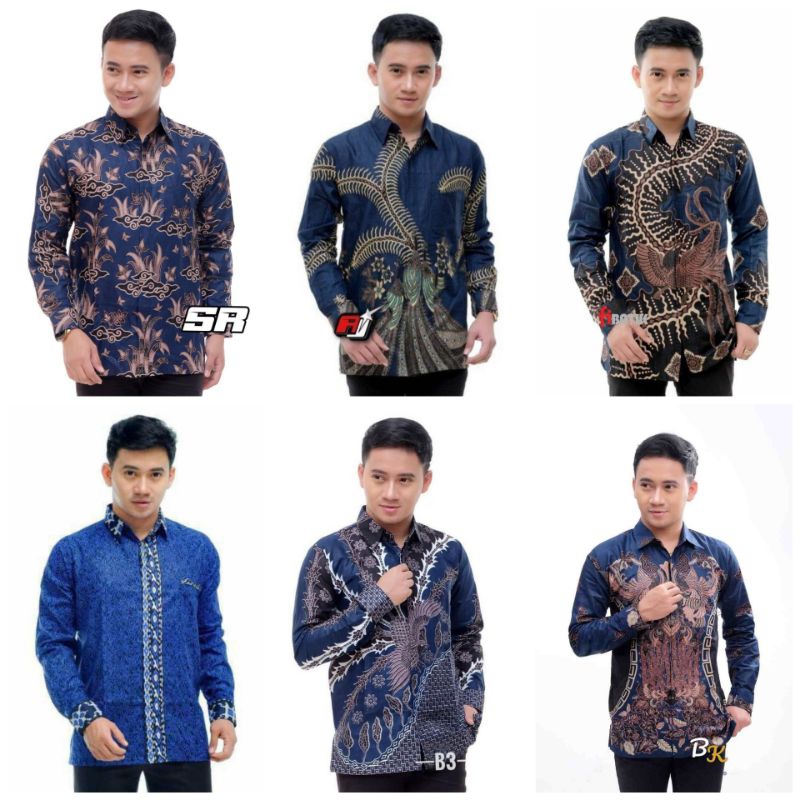 KEMEJA BATIK PRIA KEKINIAN BATIK PRIA LENGAN PANJANG WARNA BIRU NAVY