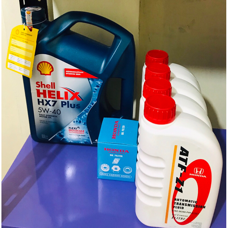 paket oli mesin shell helix HX7 5W 40 + oli matic honda ATF Z1 / 4Liter