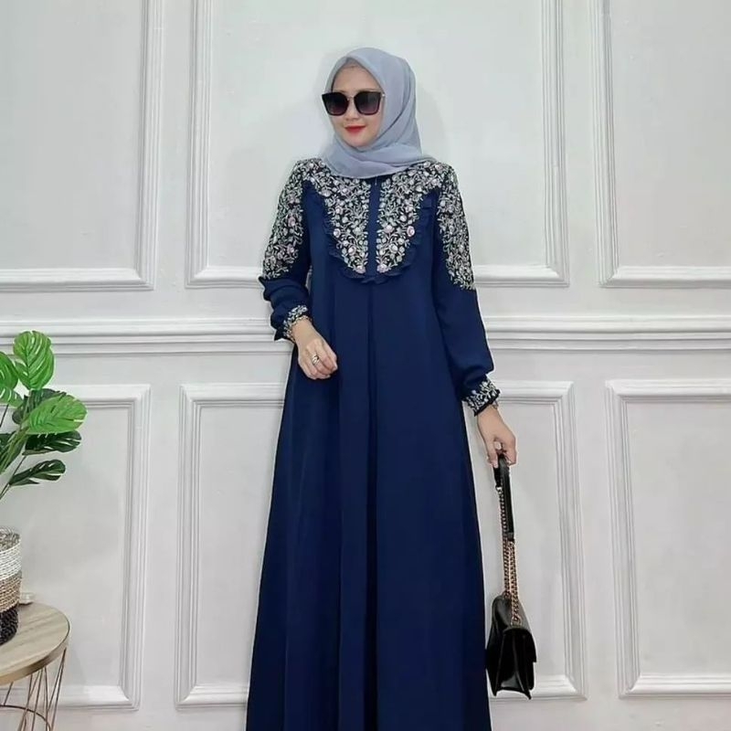 busana muslim kondangan wanita gamis terbaru cringkel airflow  livy dress bordil baju lebaran 2023