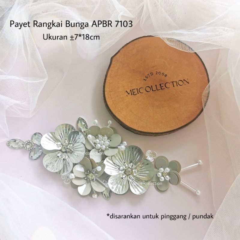 payet rangkai bunga 3d silver pundak grey abu putih lengan pinggang kebaya akad tunangan kebaya wisu