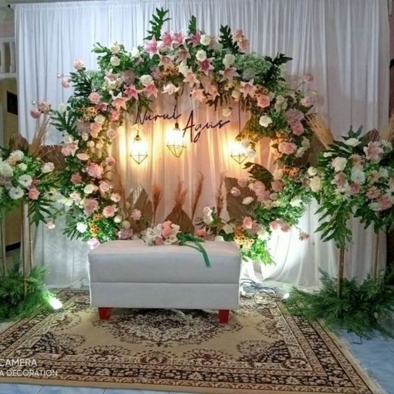 Dekorasi lingkaran backdrop pernikahan 3 meter+6 standing flower+kursi