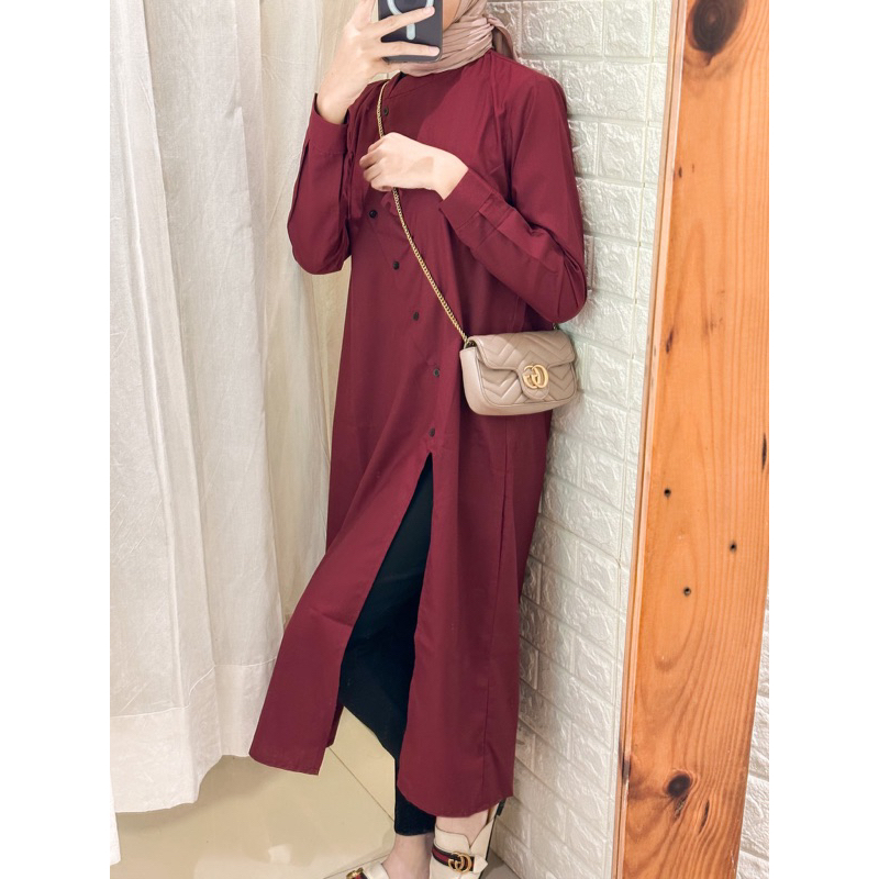 Deenay HAWA TUNIK RED | TUNIC ATASAN WANITA POLOS MERAH MAROON | Rora Gallery