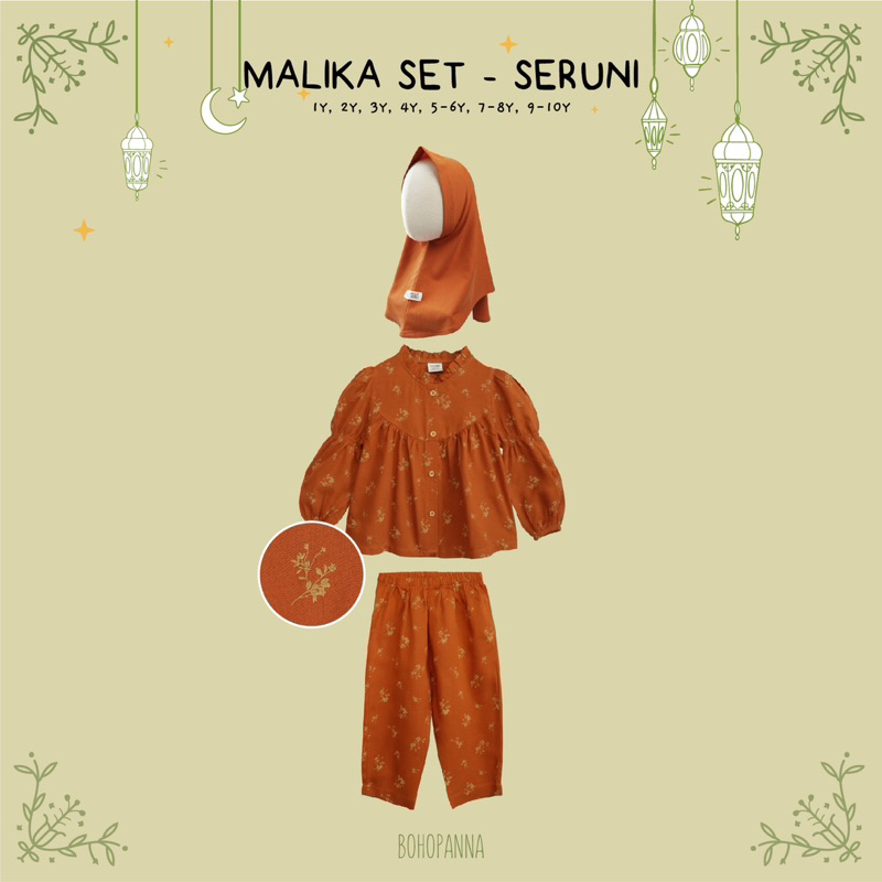 MALIKA SET - BOHOPANNA - Baju Gamis Anak Perempuan Usia 1 - 10 Tahun - Baju Hari Raya Lebaran - Set Baju Hijab Anak