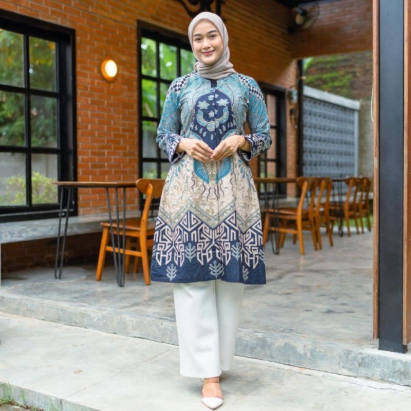 TUNIK BATIK MODEL KANCING DEPAN MODEL KEKINIAN