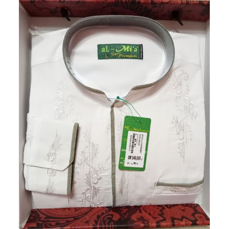 Baju koko ALMIA MT Premium Original Lengan panjang kancing/Manset &amp; polos/tanpa kancing warna putih size S-XL