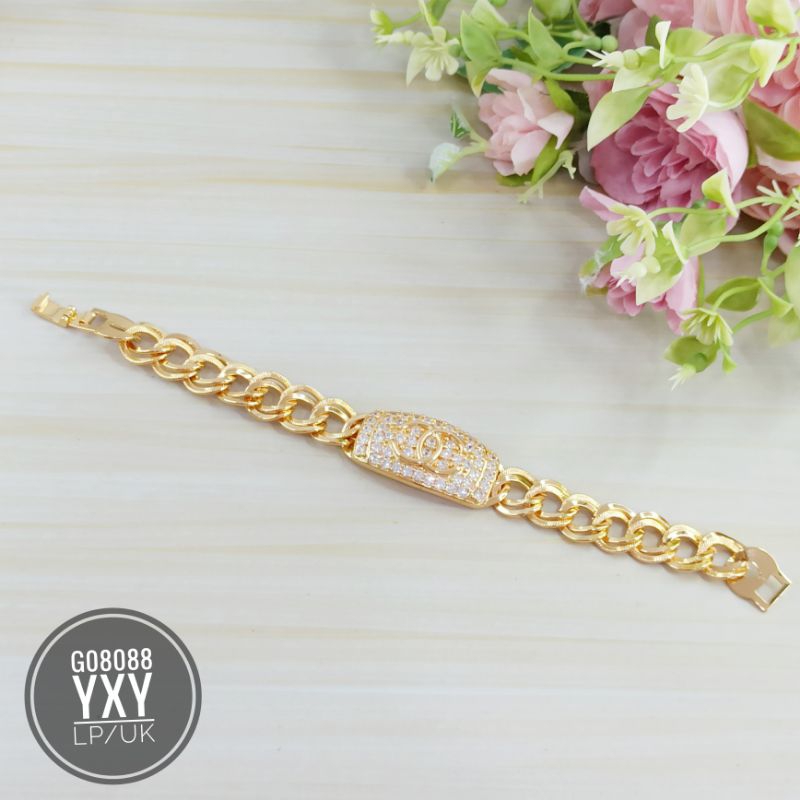 Gelang yaxiya Rantai double plat zircon Gold G08088