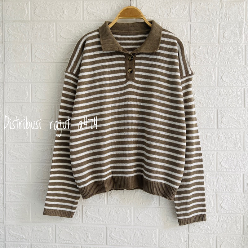 POLO SWEATER STARLA BLASTER BLOUSE STRIPPE LENGAN PANJANG-Javanese khaki