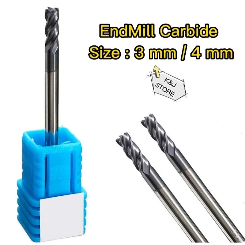 Mata bor CNC ENDMILL TUNGSTEN CARBIDE 4 flute 3MM/4MM Milling Cutter HRC45 bukan Nachi