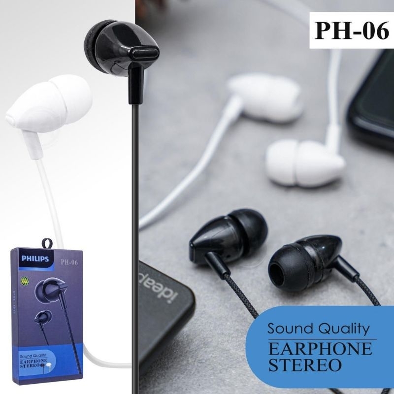 HEADSET PHILIPS PH-06 EXTRA BASS HANDSFREE PHILIPS PH06 BASS EARPHONE PHILIPS PH06 EXTRA BASS