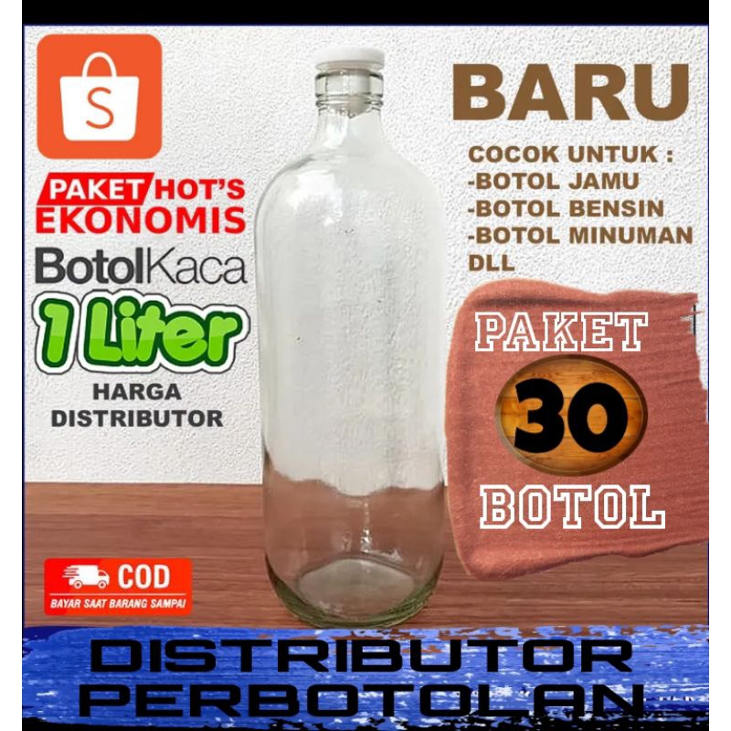 30 pcs botol bensin/botol jamu/ botol boles/ baru pabrikan bukan bekas bahan kaca 1000ml sudah terma