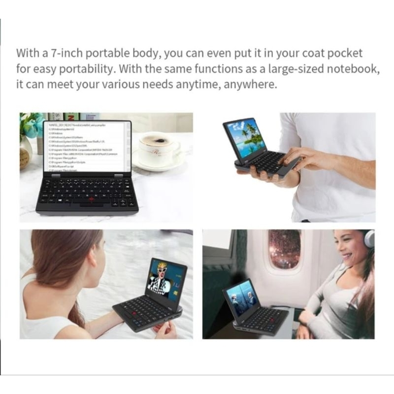 Laptop Mini W7 12/256GB 7&quot; J4125 Touch Keyboard US Windows 11 + Stylus Pen + Case + Slim Mouse