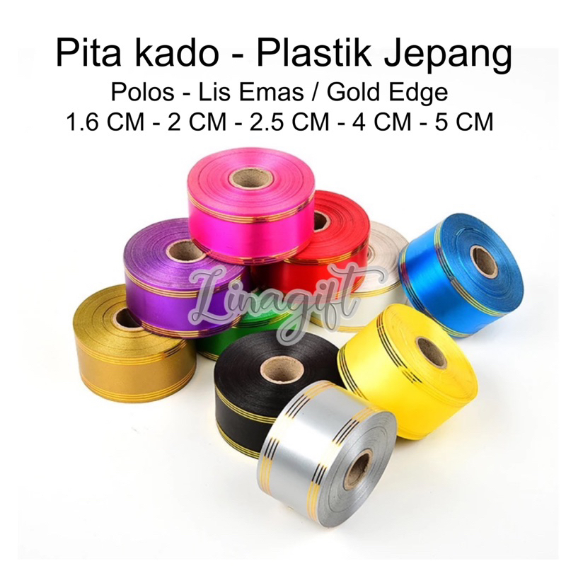 ( Rol 10 Yard ) PITA JEPANG LIS EMAS - GOLD BORDER 1.5 INCH / 4 CM / 1 IN HIASAN KADO HAPPY IDUL ADHA / DEKOR PARCEL IDUL FITRI BINGKISAN SNACK LEBARAN / SOUVENIR GOODIE BAG HIAS RUANGAN PERAYAAN ACARA PESTA EID MUBARAK RANGKAIAN KARANGAN BUKET BUNGA