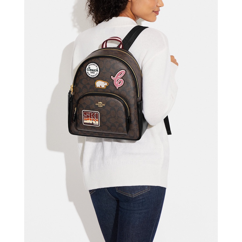 Coach Court Backpack In Signature Canvas With Ski Patches (CE595)