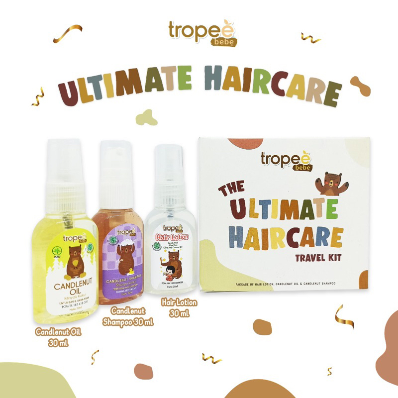 Tropee Bebe Hair Ultimate Haircare Kit - Tropeebebe Shampo Bayi Losion Rambut &amp; Minyak Kemiri Travel Size Kemasan Kecil