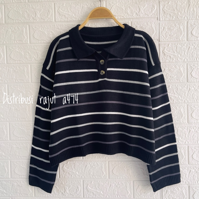 POLO SWEATER STARLA BLASTER BLOUSE STRIPPE LENGAN PANJANG-Sakurai hitam