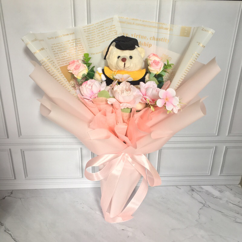 Qsh - Buket bunga wisuda / buket bunga / bunga wisuda / hadiah wisuda / boneka wisuda / bunga palsu
