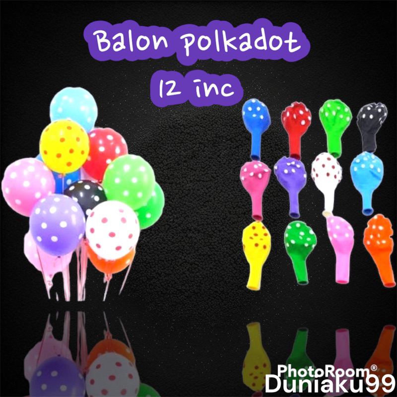 balon latex polkadot 12 inc satuan high quality / balon pesta /