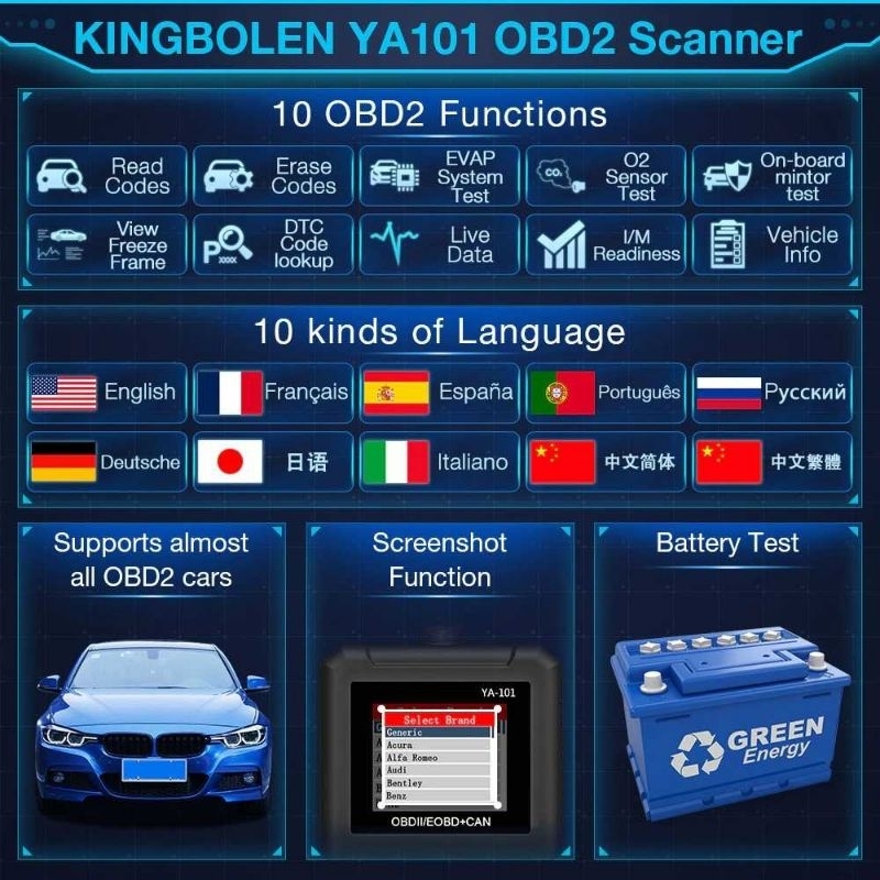 KINGBOLEN Pembaca Kode Diagnostik Mobil OBD2 Car Engine Scanner Tool - YA101