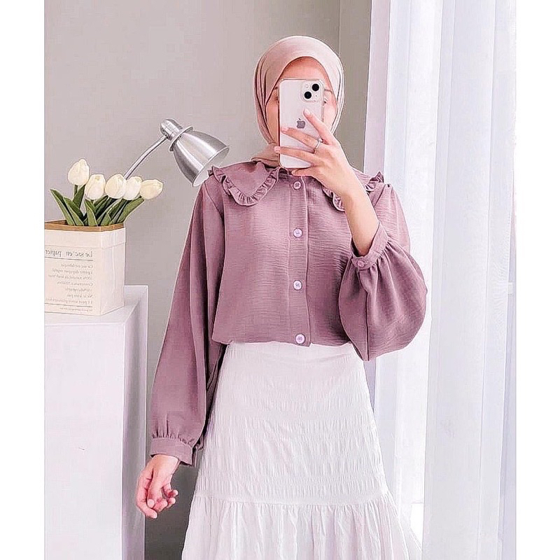 DERA BLOUSE CRINCLE /Atasan Kemeja Polos Bahan Crincle Termurah Terbaru