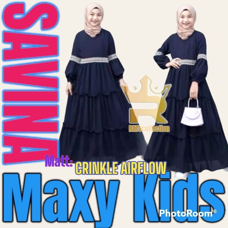 GAMIS ANAK CRINKLE AIRFLOW MIX RENDA CANTIK SAVINA MAXY KIDS UNTUK USIA 8~16 TAHUN