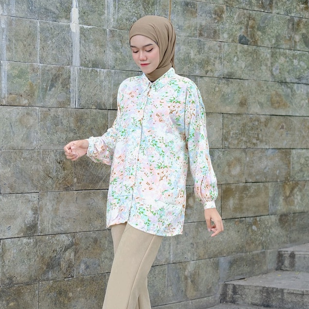 Ailey Kemeja Oversize Motif Rayon - Pattern Korean Oversized Shirt - Atasan Wanita Jumbo