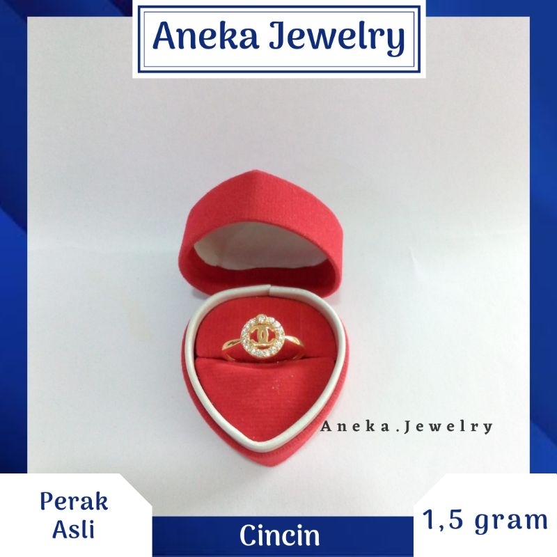 Cincin Ukir Mata Bulat, Sepuh Emas Kuning, Perak 925