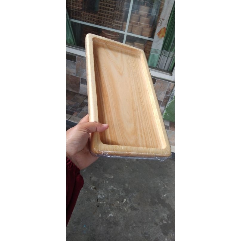 Baki Kayu Pinus/Wooden Plate/ Piring Kayu Pinus Persegi 34x18cm