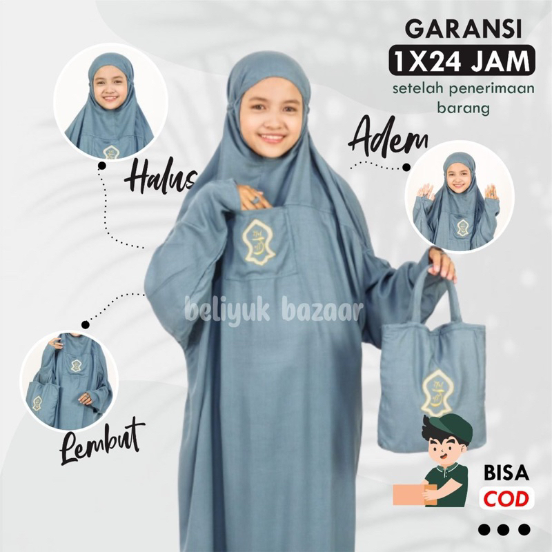 Mukena Anak Remaja Hadramaut Terusan Bali Terompah Polosan Warna Mukenah  Jumbo Rayon 5 Warna #3